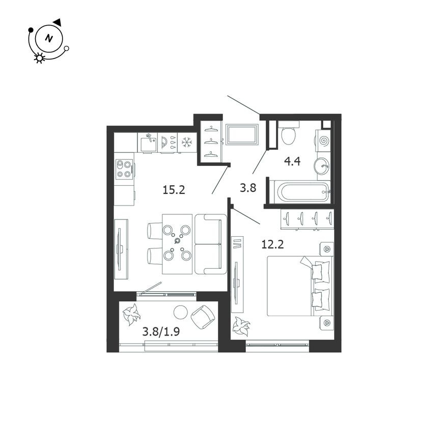 Планировка — 1к. квартира, 37.5 м²