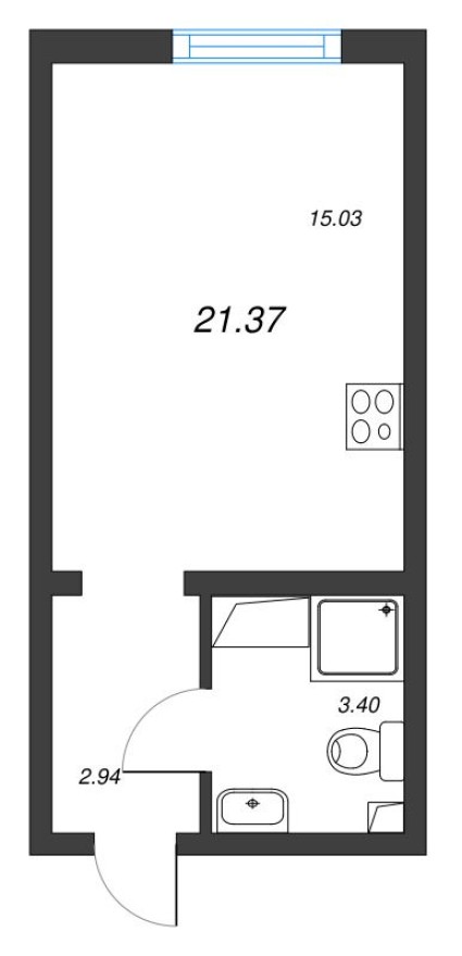 Планировка — Студия-квартира, 21.4 м²