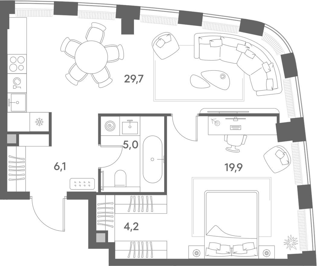 Планировка — 1к. квартира, 64.9 м²