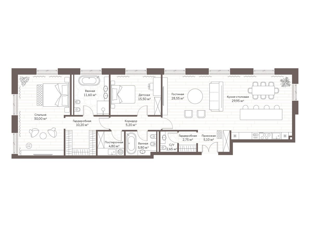 2к. квартира, 152.6 м²