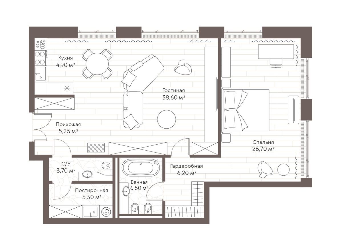 1к. квартира, 96.9 м²