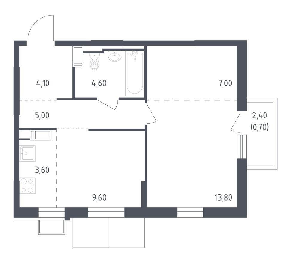 1к. квартира, 48.0 м²