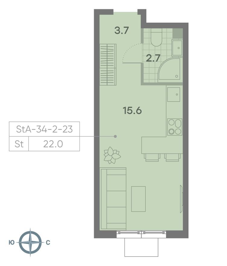 Планировка — Студия-квартира, 22.0 м²