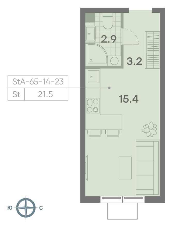 Планировка — Студия-квартира, 21.5 м²