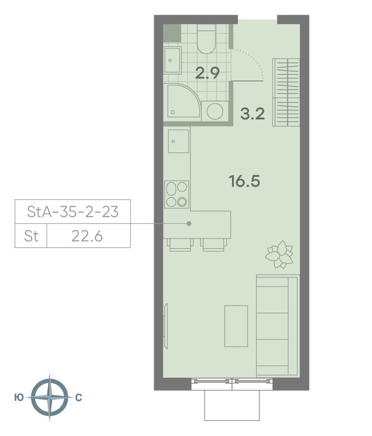 Планировка — Студия-квартира, 22.6 м²