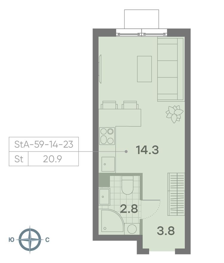 Планировка — Студия-квартира, 20.9 м²