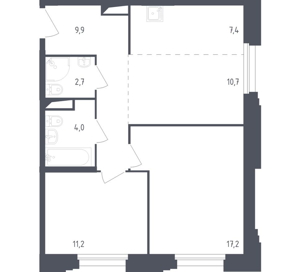 2к. квартира, 62.3 м²
