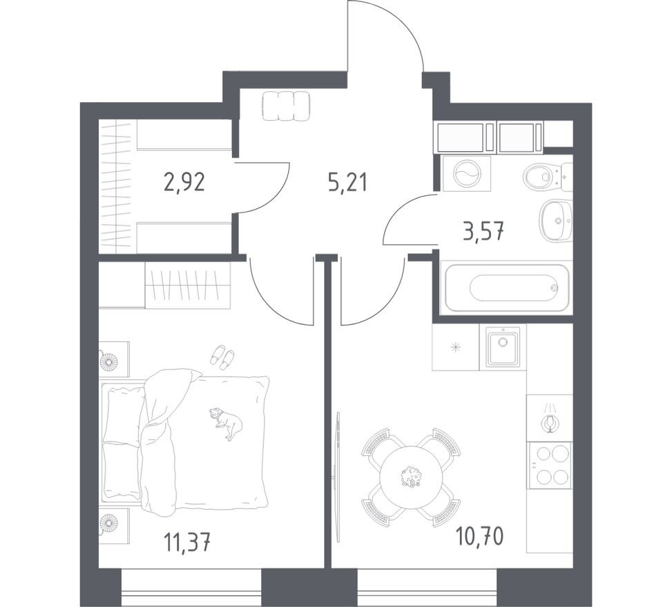 1к. квартира, 33.8 м²
