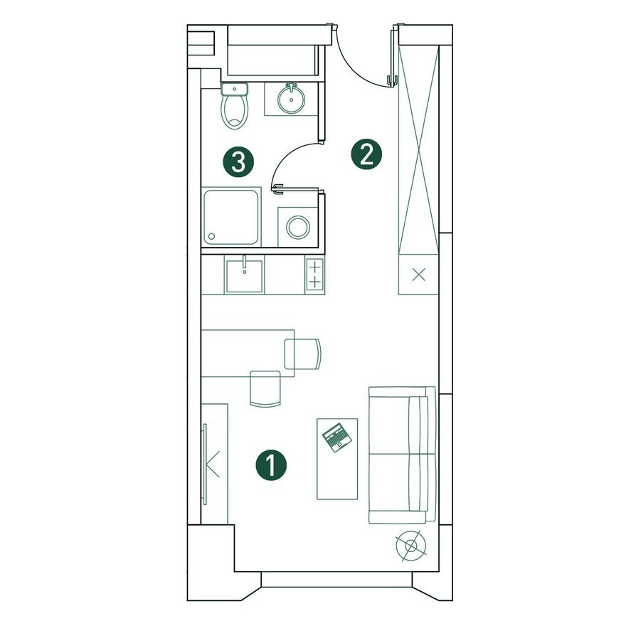 Планировка — 1к. квартира, 26.1 м²