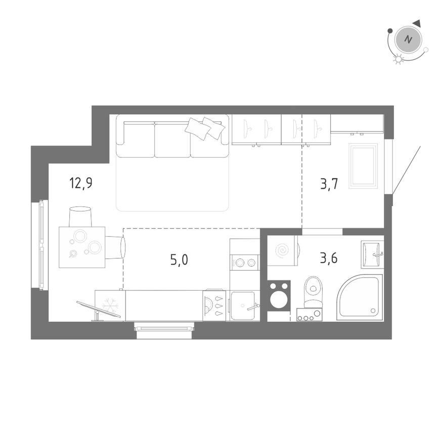 Планировка — Студия-квартира, 25.2 м²