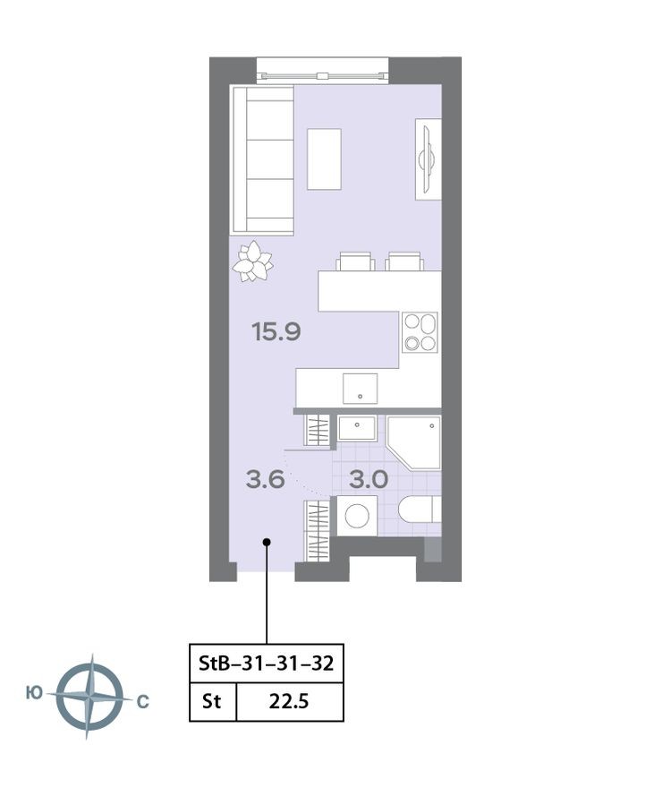 Планировка — Студия-квартира, 21.5 м²