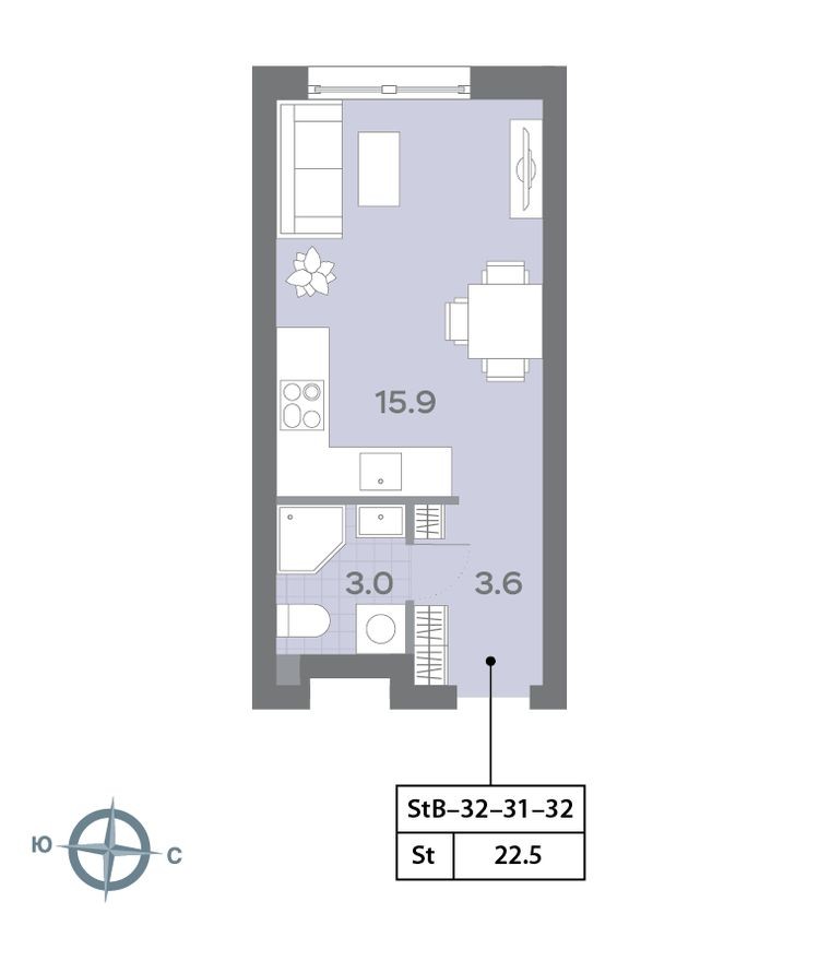 Планировка — Студия-квартира, 21.7 м²