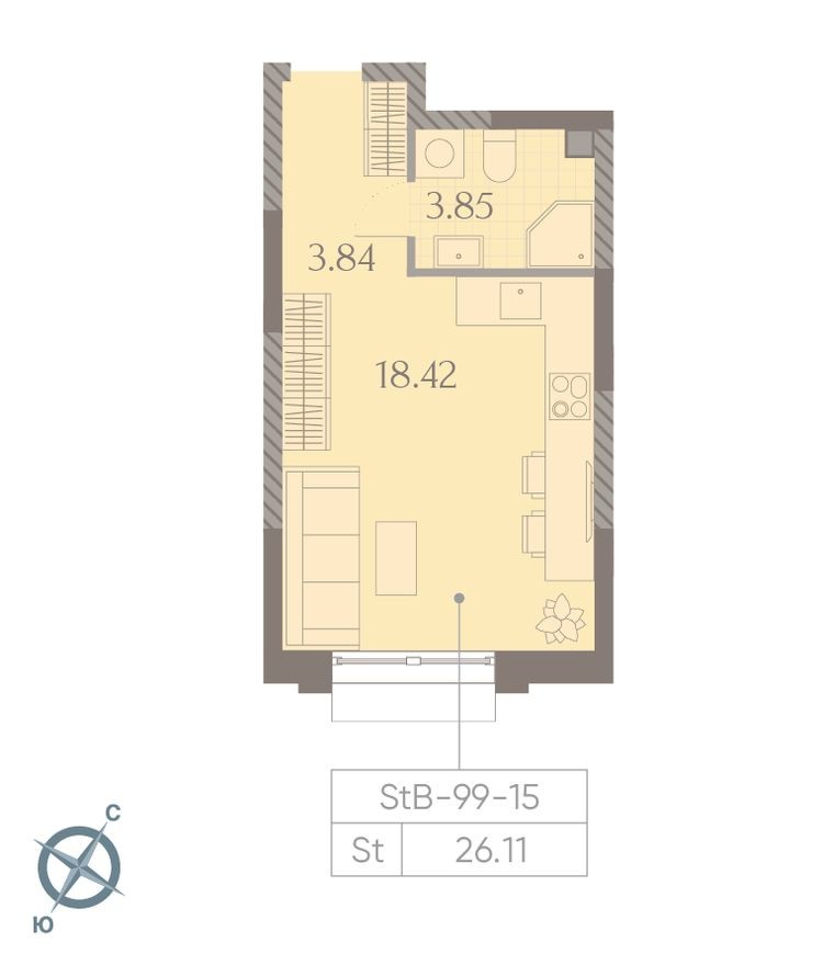 Планировка — Студия-квартира, 26.1 м²