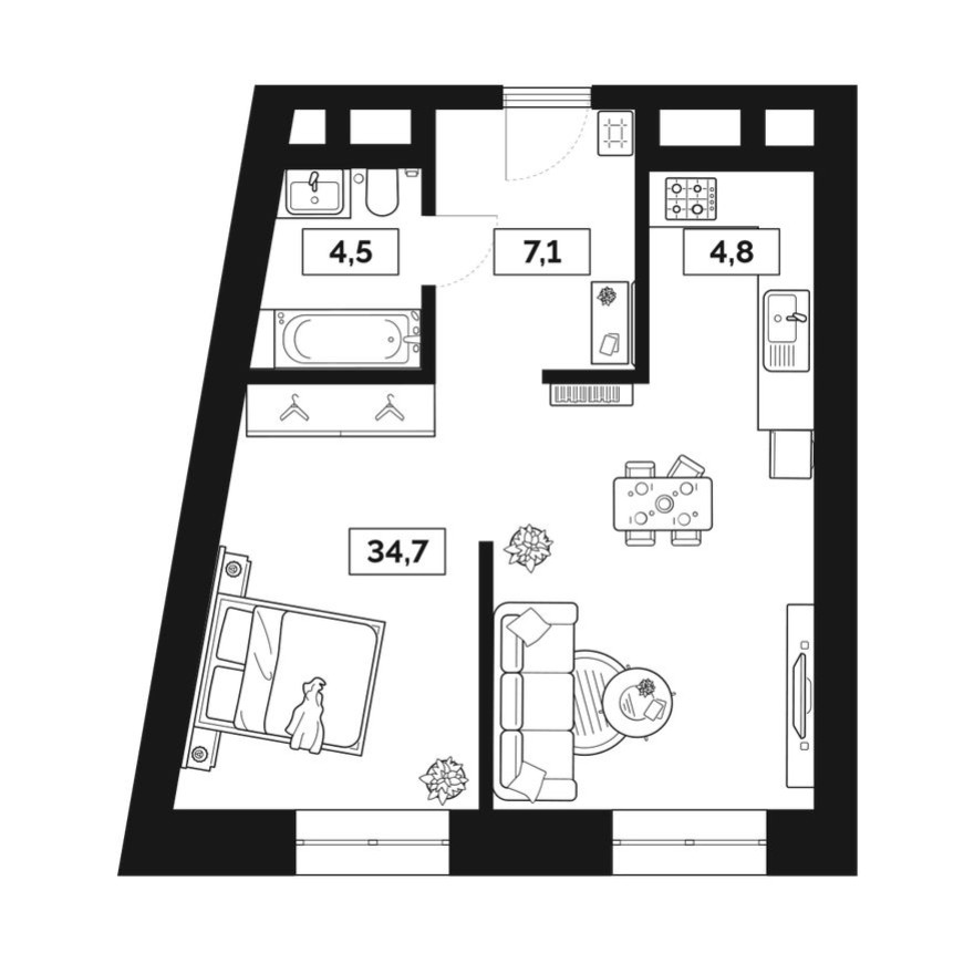 1к. квартира, 51.1 м²