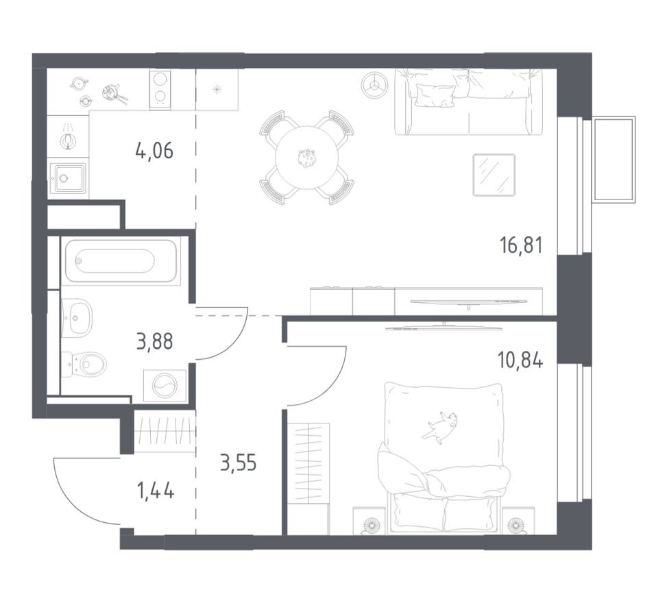 1к. квартира, 40.0 м²
