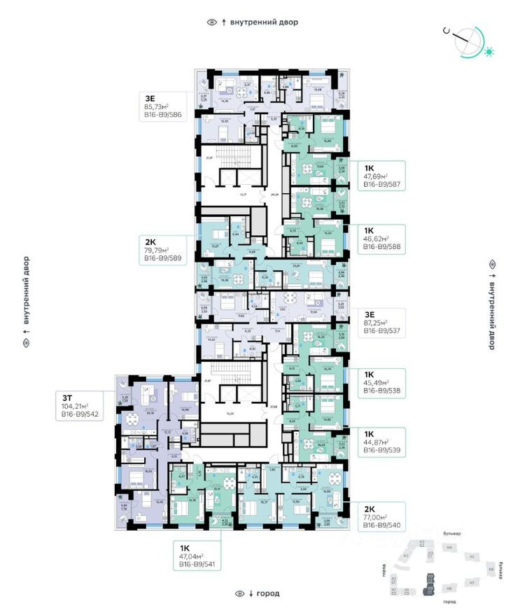 1к. квартира, 45.5 м²