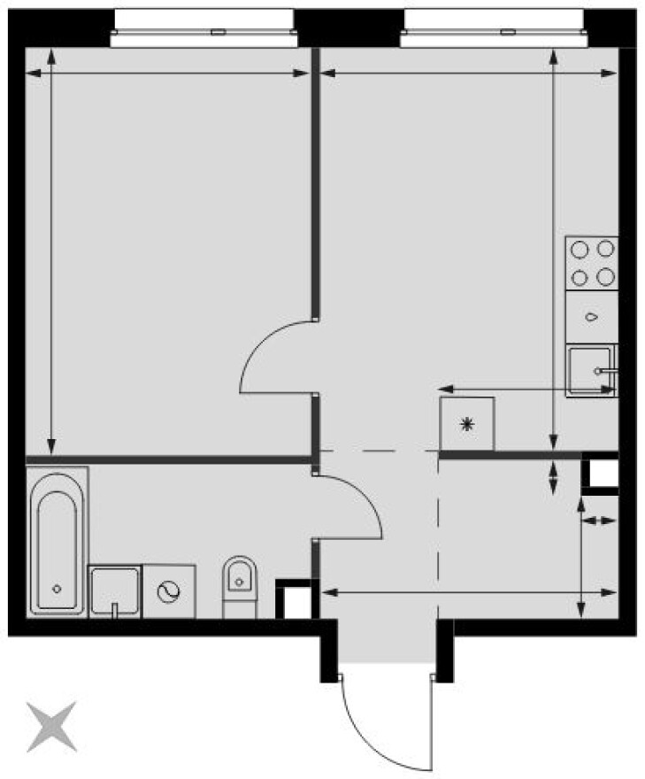 Планировка — 1к. квартира, 41.6 м²