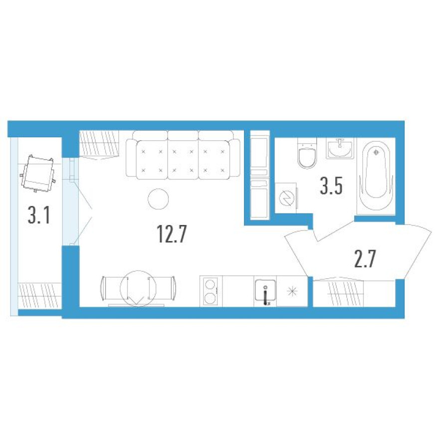 Планировка — Студия-квартира, 20.5 м²