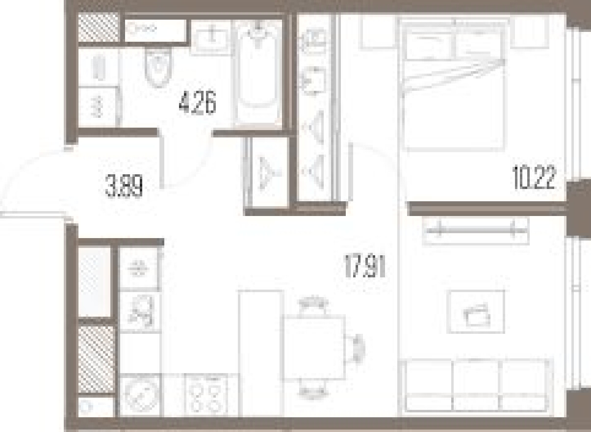 Планировка — 1к. квартира, 36.3 м²