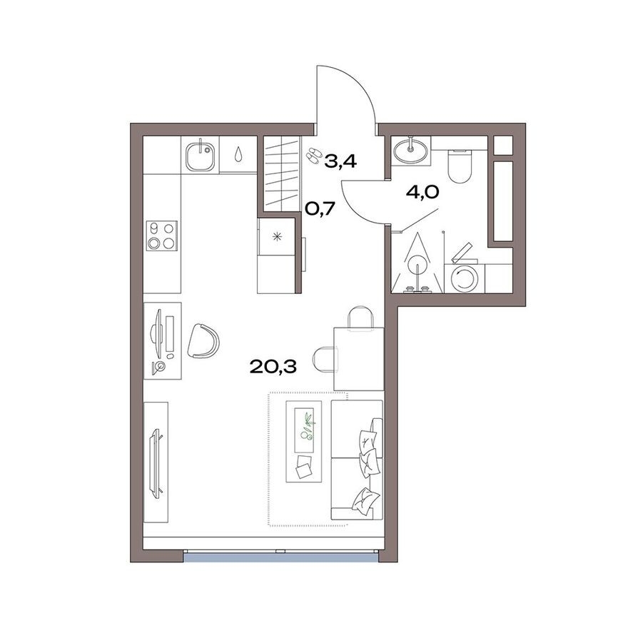 Планировка — Студия-квартира, 28.4 м²