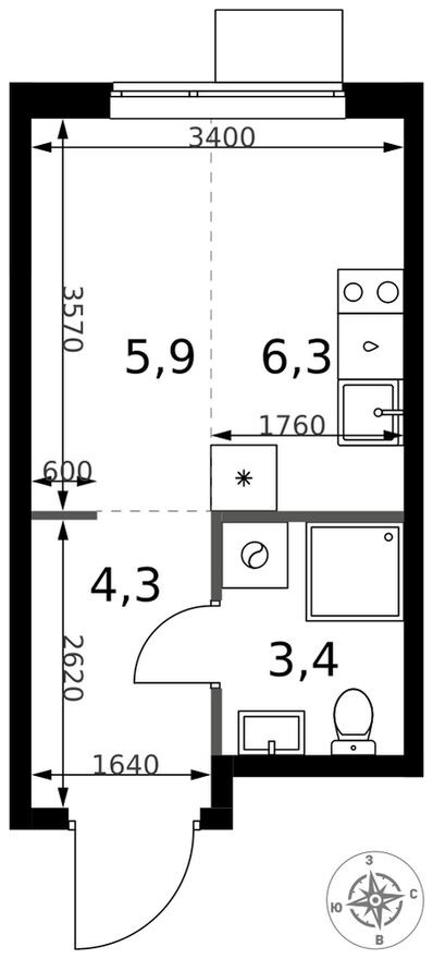 Планировка — Студия-квартира, 19.9 м²
