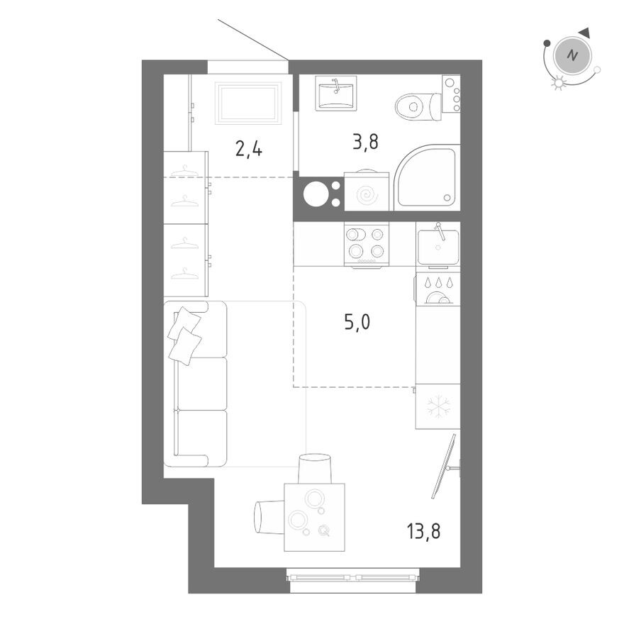 Планировка — Студия-квартира, 25.0 м²