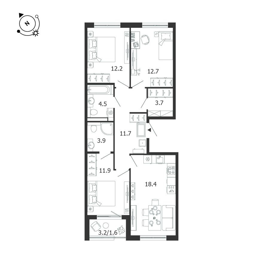 Планировка — 3к. квартира, 80.5 м²