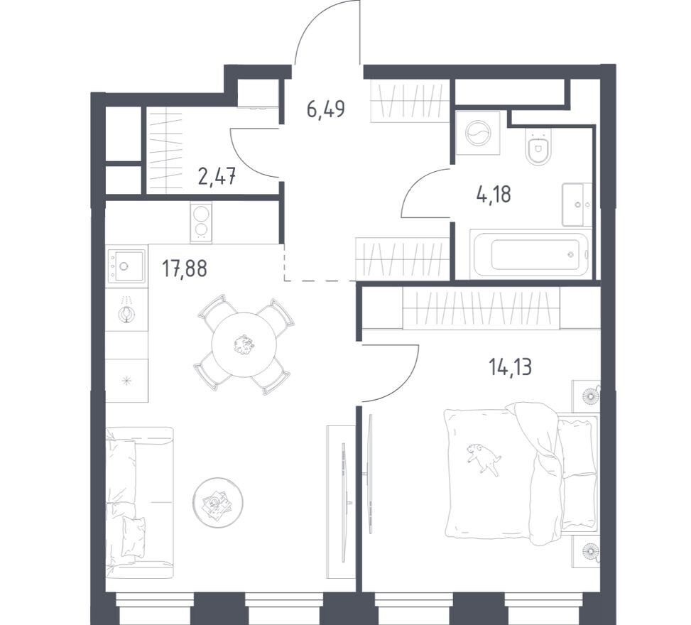 1к. квартира, 45.2 м²