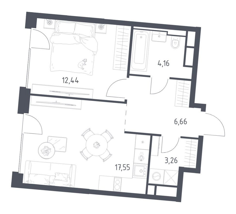 1к. квартира, 44.1 м²