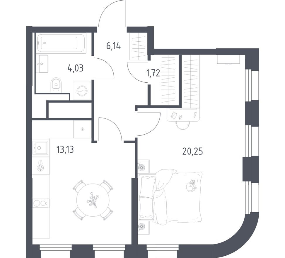 1к. квартира, 45.3 м²