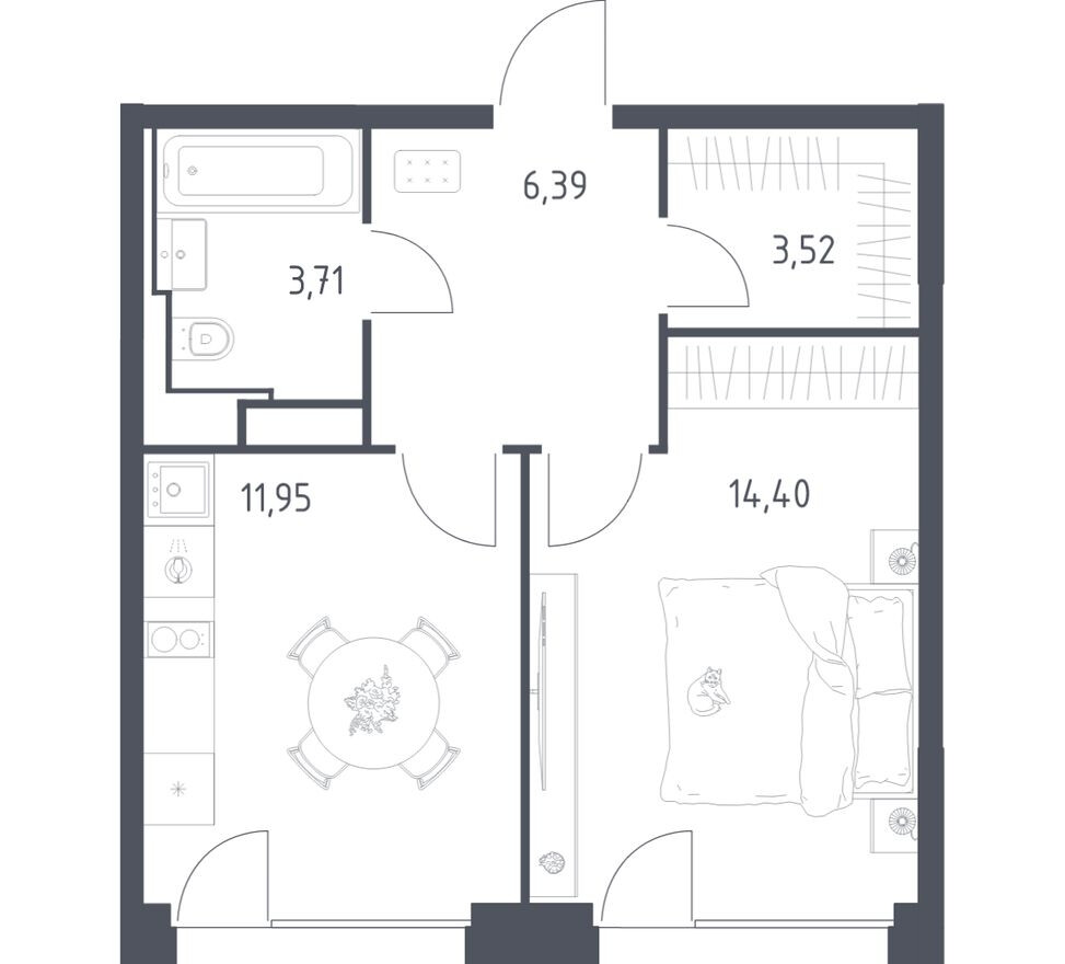 1к. квартира, 40.0 м²