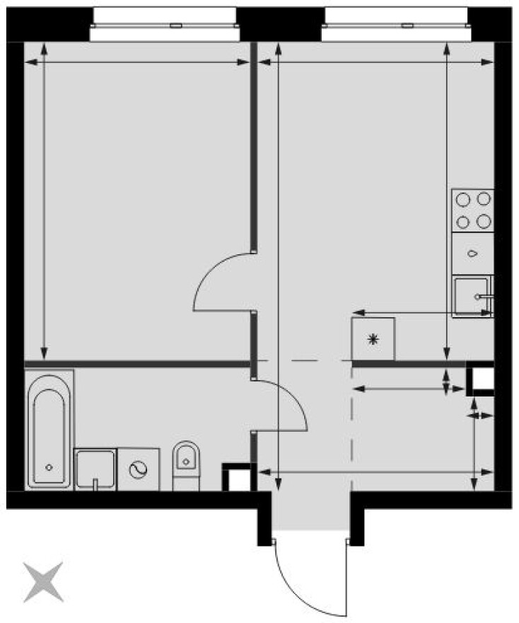 Планировка — 1к. квартира, 40.7 м²