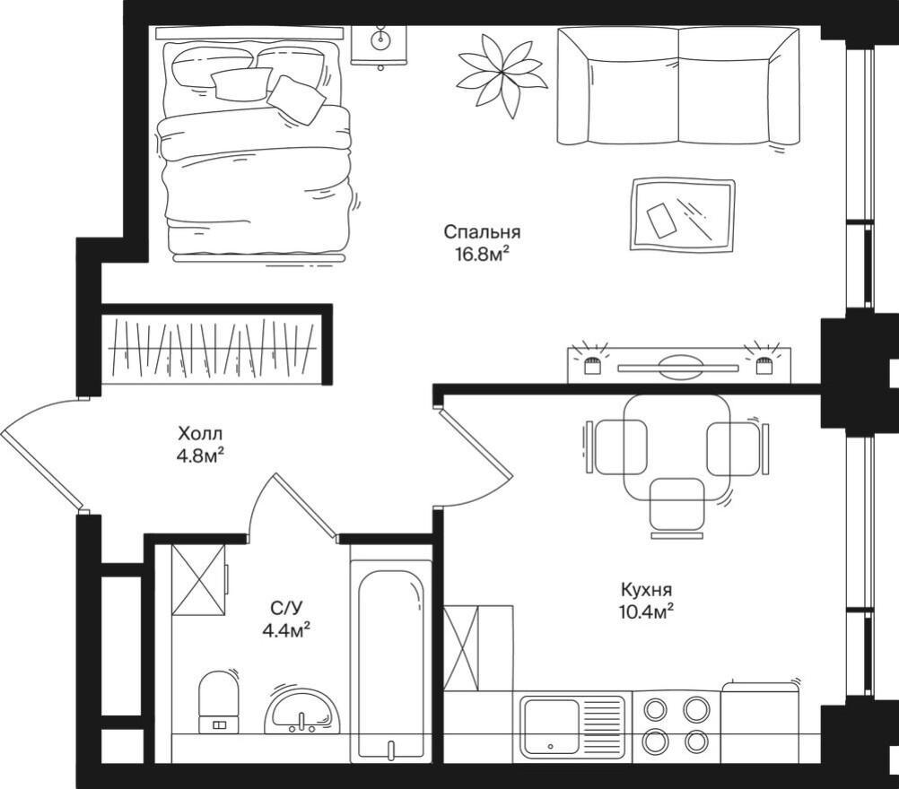Планировка — 1к. квартира, 36.4 м²