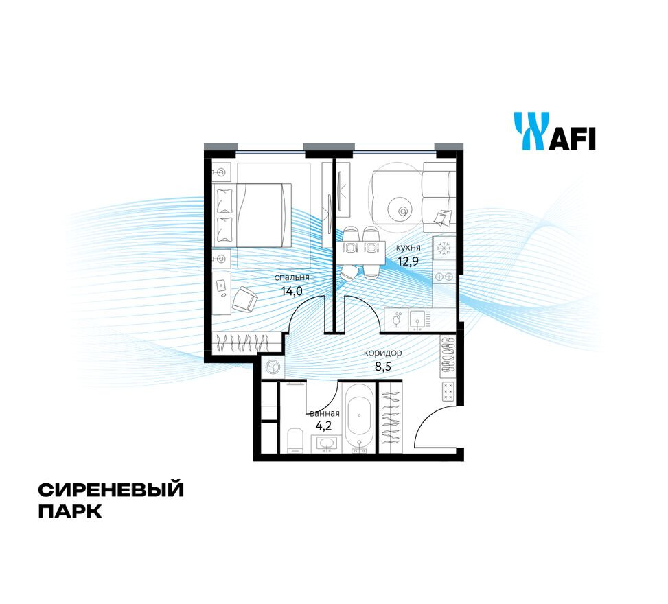Планировка — 1к. квартира, 39.6 м²