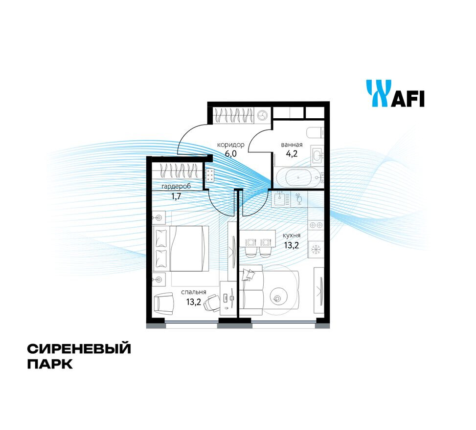 Планировка — 1к. квартира, 38.1 м²