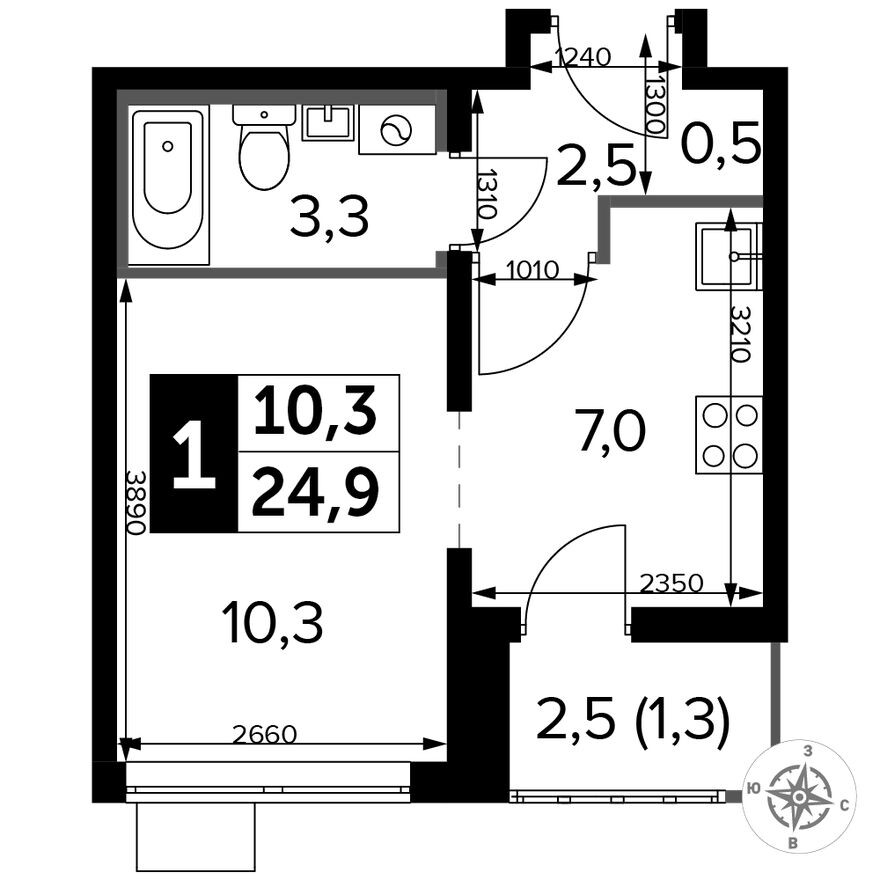 Планировка — Студия-квартира, 24.8 м²