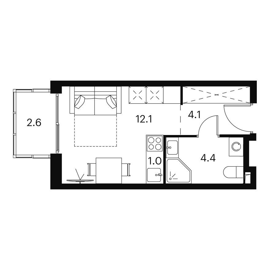 Студия-апартаменты, 24.2 м²