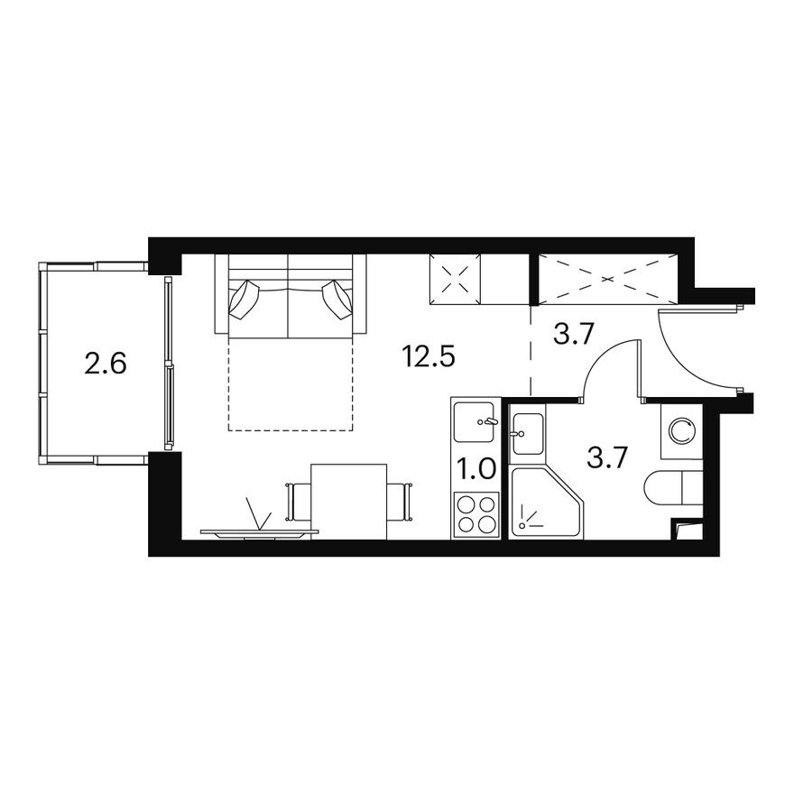 Студия-апартаменты, 23.5 м²