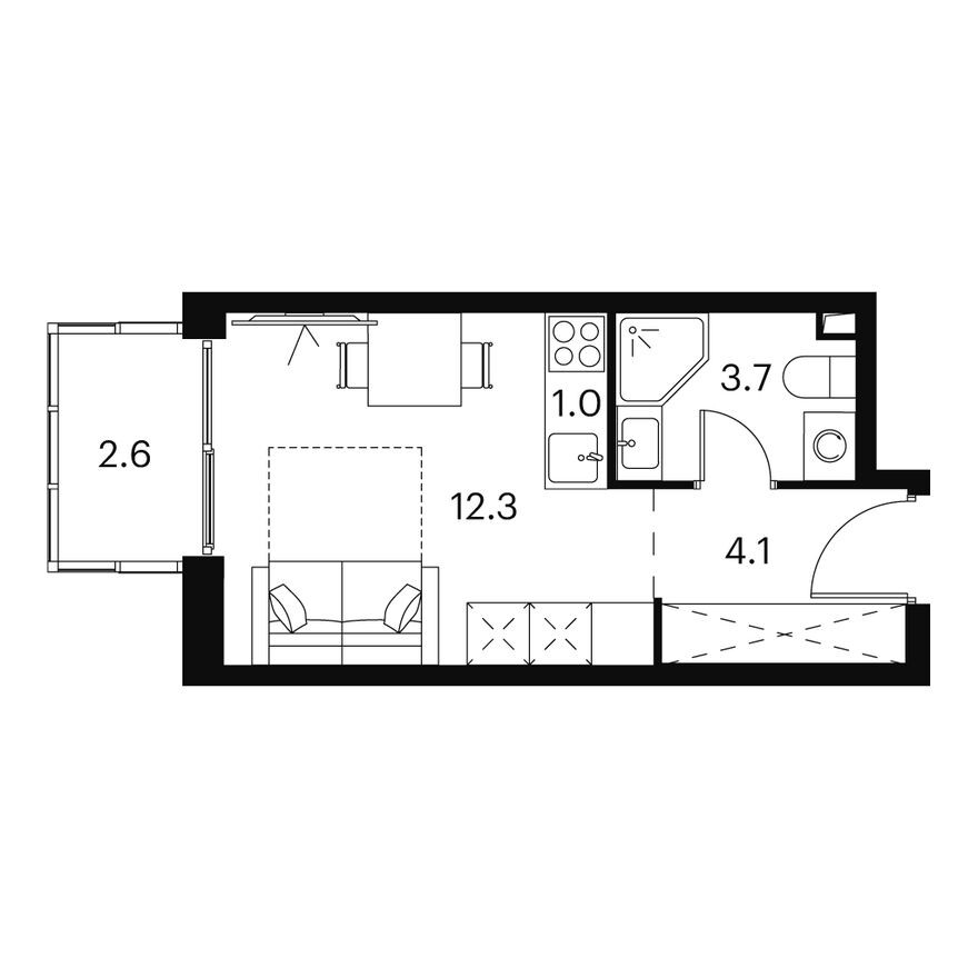 Студия-апартаменты, 23.7 м²