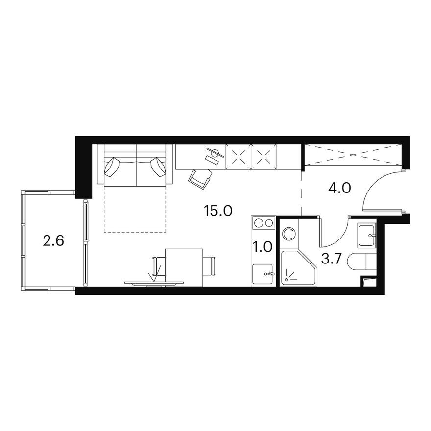 Студия-апартаменты, 26.3 м²