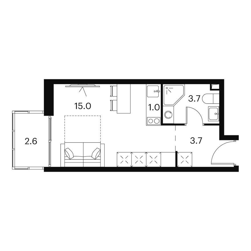 Студия-апартаменты, 26.0 м²