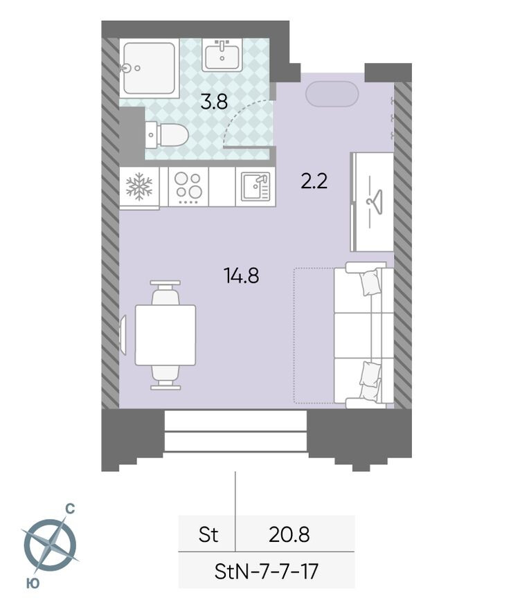 Студия-квартира, 20.8 м²