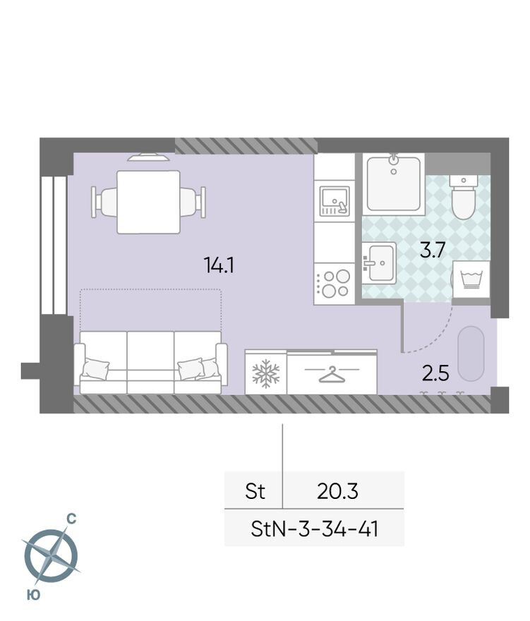 Студия-квартира, 20.3 м²