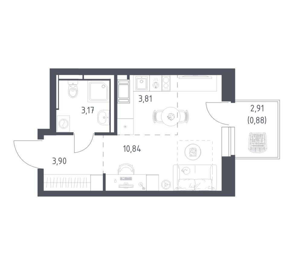 Студия-квартира, 22.6 м²