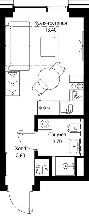 Планировка — Студия-квартира, 21.0 м²