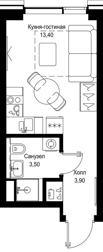 Планировка — Студия-квартира, 20.8 м²