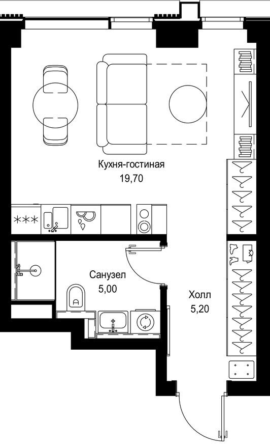 Планировка — Студия-квартира, 29.9 м²