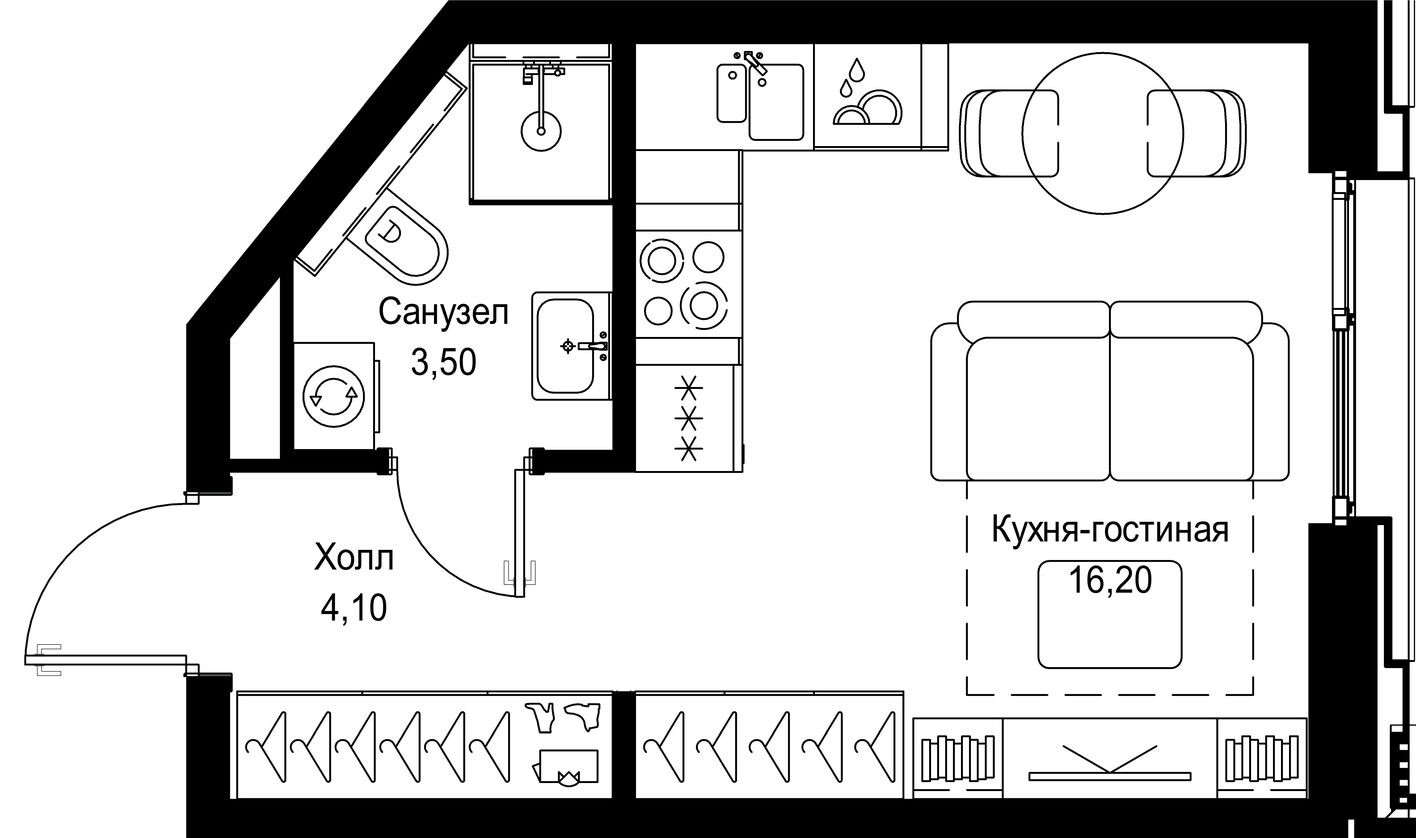 Студия-квартира, 23.8 м²