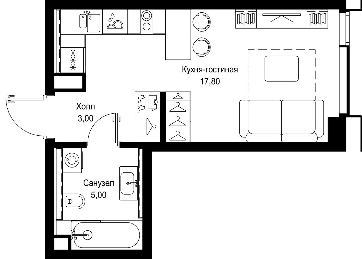 Планировка — Студия-квартира, 25.8 м²