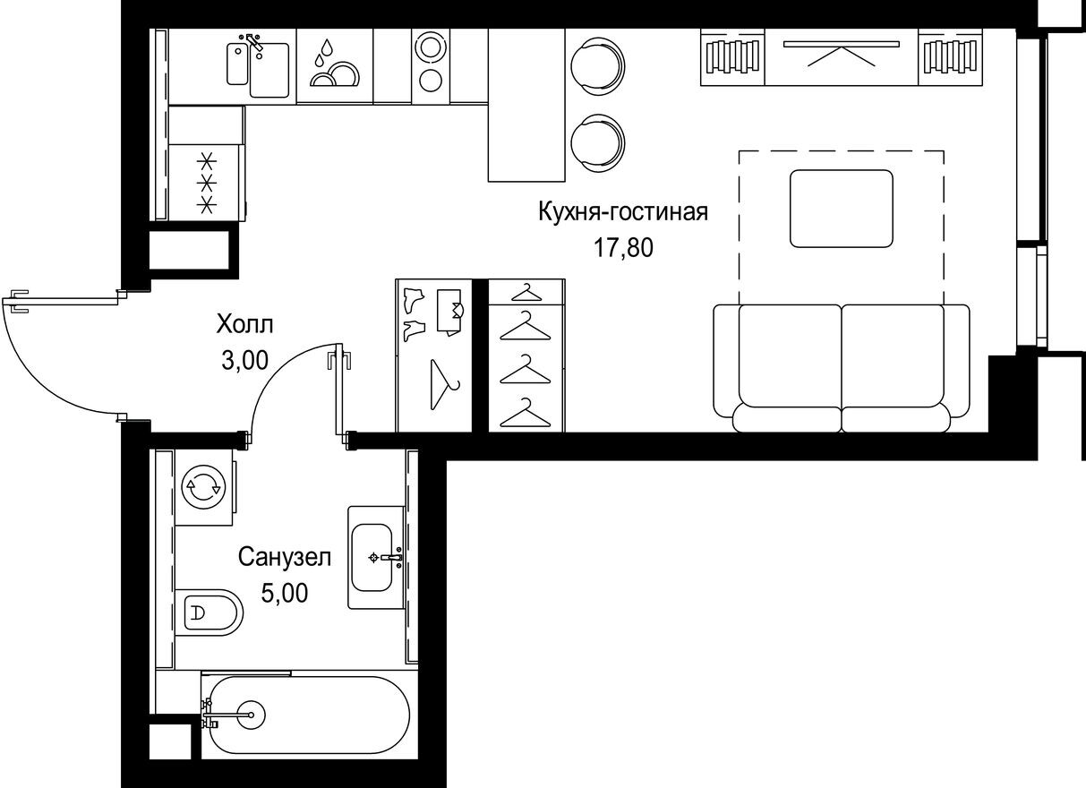 Планировка — Студия-квартира, 25.8 м²